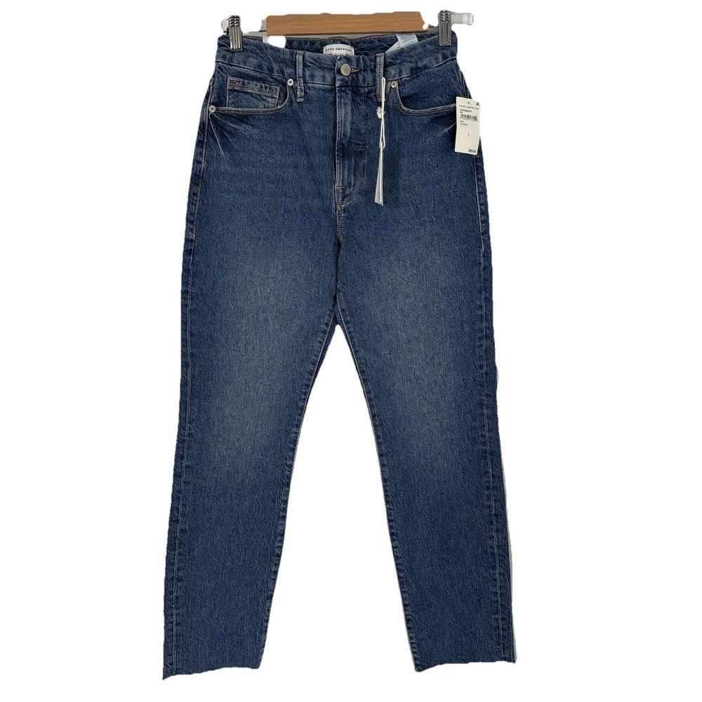Good American Jeans Womens 6/28 Blue Good Classic High Rise Skinny‎ Raw Hem 28